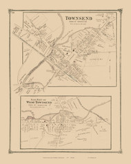 Townsend and West Townsend Villages, Massachusetts 1875 Old Town Map Reprint - Middlesex Co.