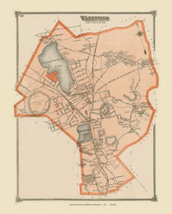 Wakefield, Massachusetts 1875 Old Town Map Reprint - Middlesex Co.
