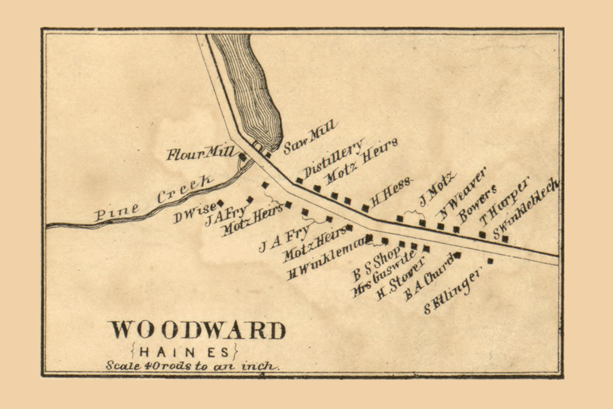 Woodward Village Haines Township, Pennsylvania 1861 Old Town Map Custom