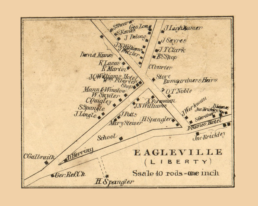 Eagleville Liberty Township, Pennsylvania 1861 Old Town Map Custom