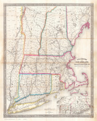 New England 1850 Old Map Reprint - Goldthwait - Railroad