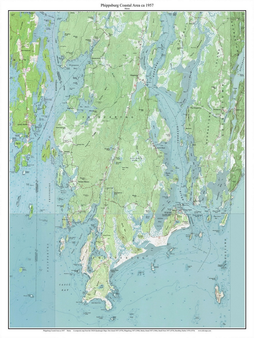 Phippsburg 1957 Custom USGS Old Topo Map Maine OLD MAPS