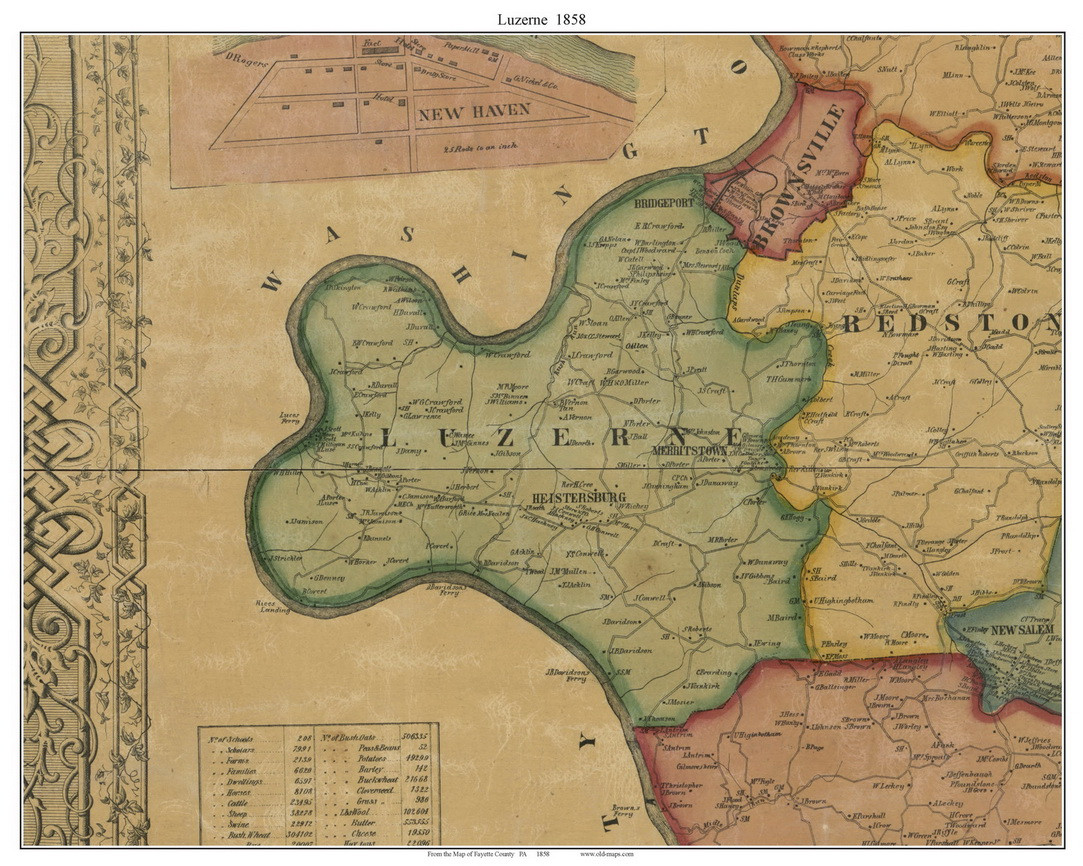 Luzerne Township, Pennsylvania 1858 Old Town Map Custom Print Fayette