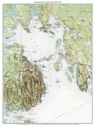 Frenchman Bay and Acadia National Park 1942 - Custom USGS Old Topo Map - Maine