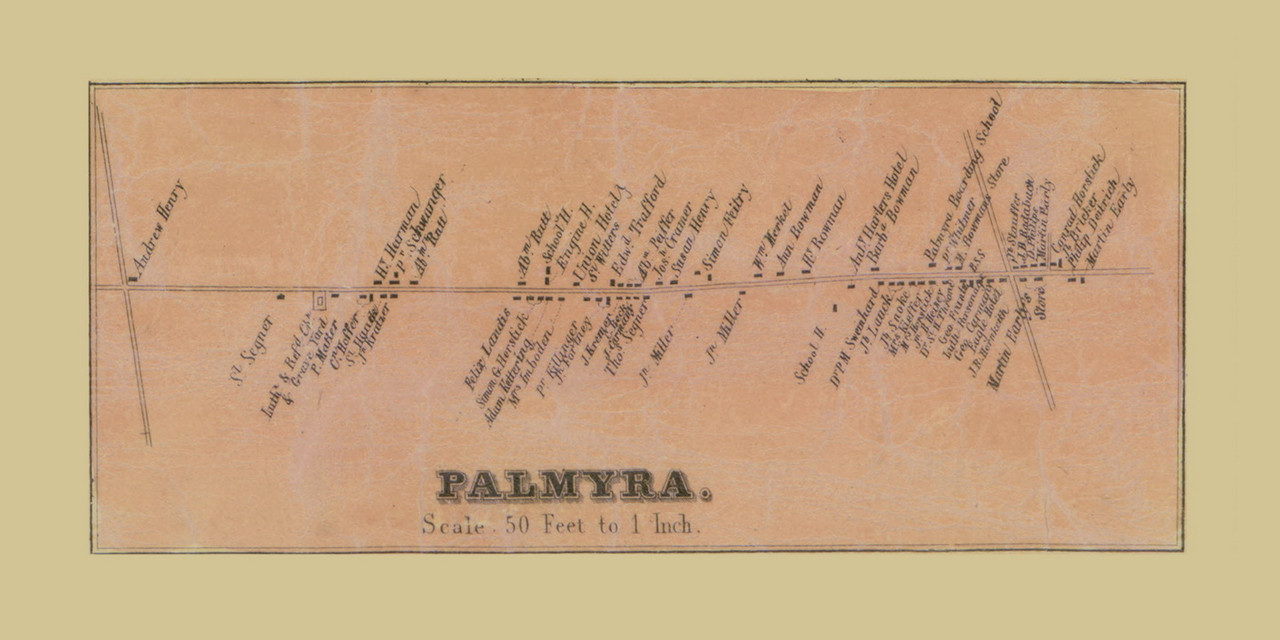 Palmyra, Londonderry Township, Pennsylvania 1860 Old Town Map Custom