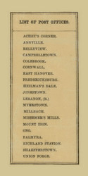 Post Offices of Lebanon County, Pennsylvania 1860 Old Town Map Custom Print - Lebanon Co.