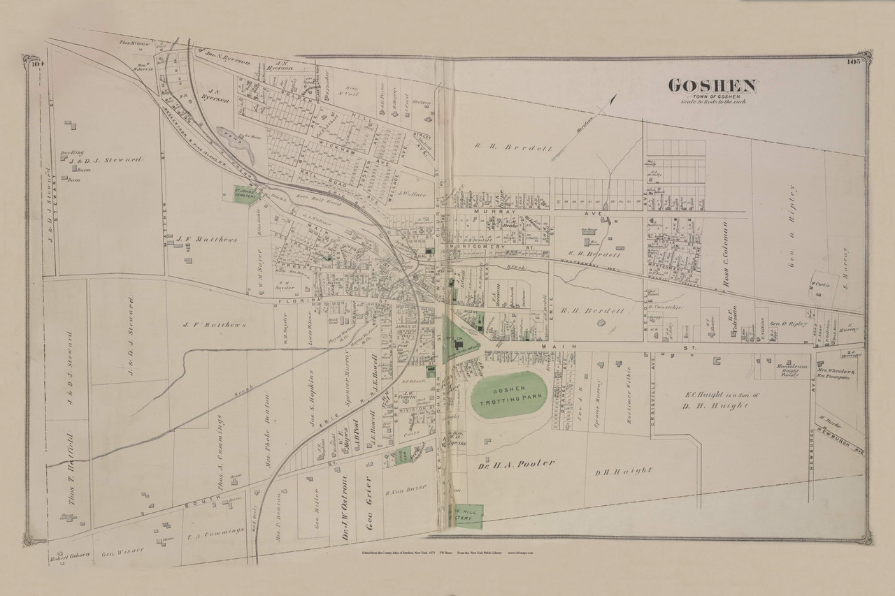 Goshen Goshen Village 1045, New York 1875 Old Town Map Reprint