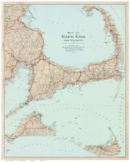 Cape Cod and the Islands 1917 Walker (Light Blue Water) - Old Map Reprint