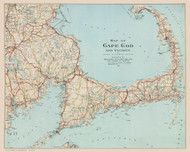Cape Cod and Vicinity 1917 - Walker - Light Blue Water - Horizontal - Old Map Reprint