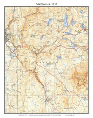 Marlboro 1935 - Custom USGS Old Topo Map - New Hampshire Cheshire Co. Towns