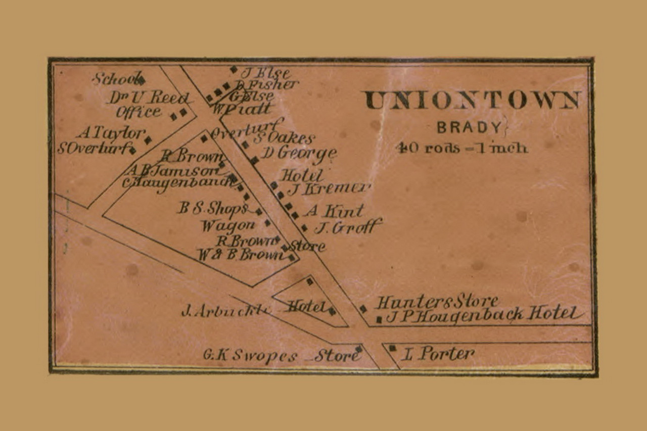 Uniontown Village, Brady Township, Pennsylvania 1861 Old Town Map
