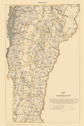Vermont 1916 - Road Map - Old State Map Reprint