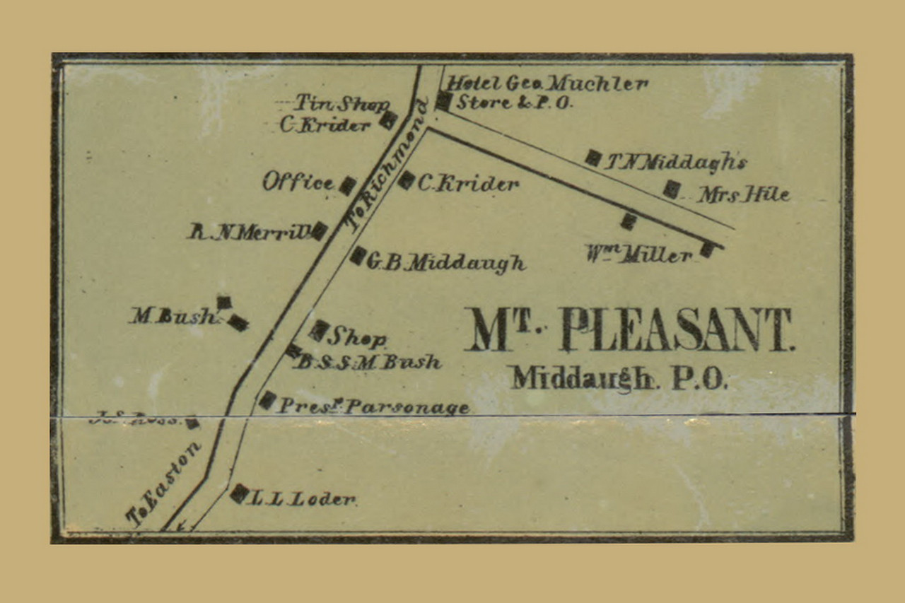 Mount Pleasant Village, Lower Mt. Bethel Township, Pennsylvania 1860 Old Town Map Custom Print