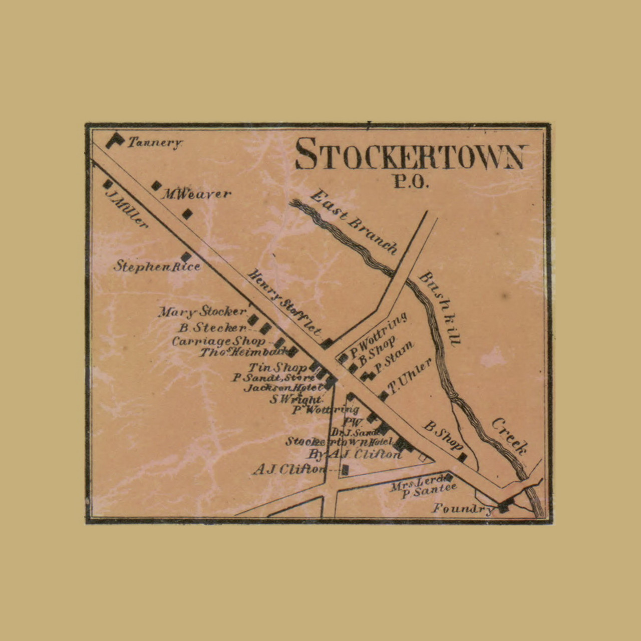 Stockertown Village, Palmer Township, Pennsylvania 1860 Old Town Map