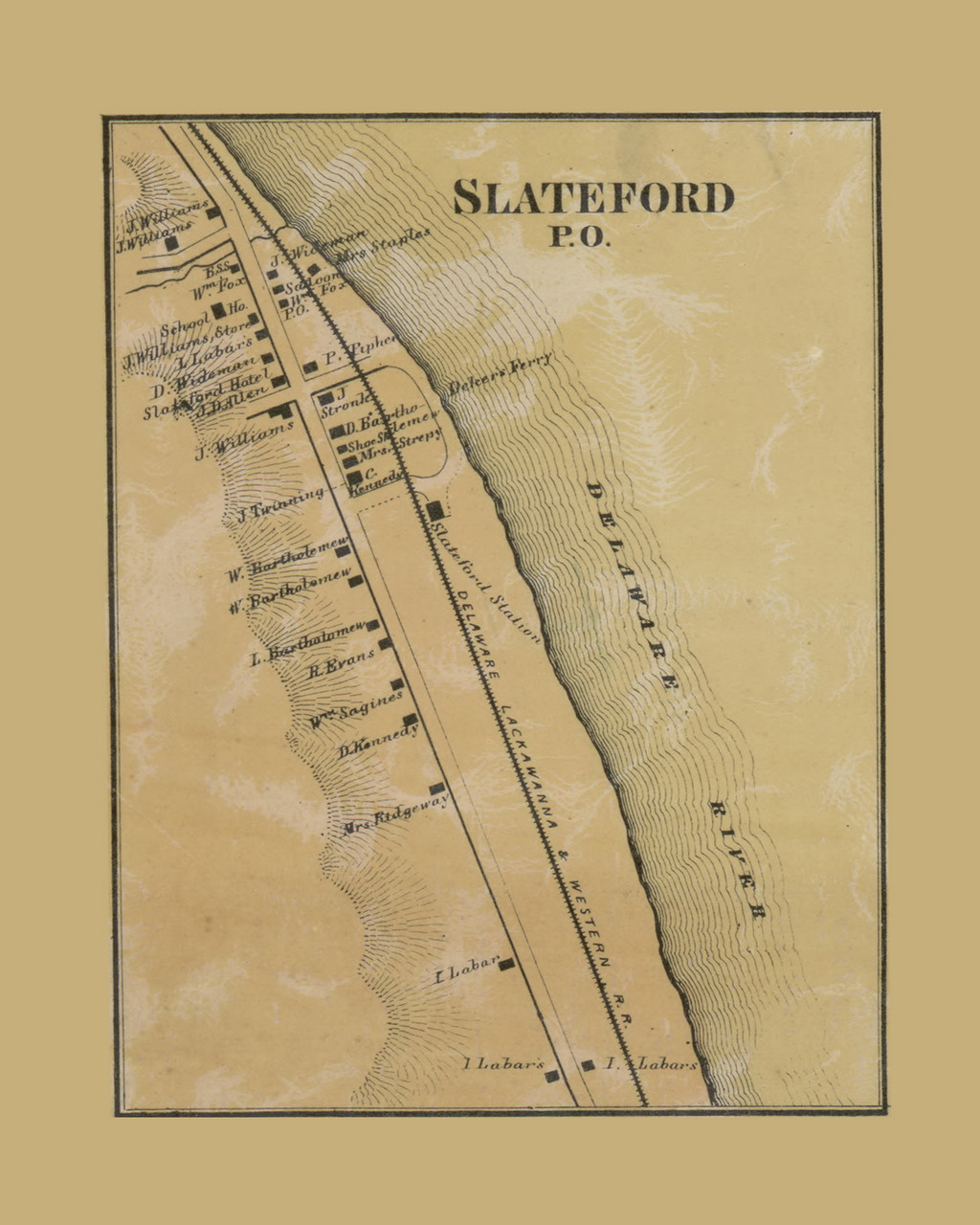 Slateford Upper Mt Bethel Township Pennsylvania 1860 Old Town Map