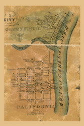Greenfield and California Villages, East Pike Run Township, Pennsylvania 1856 Old Town Map Custom Print - Washington Co.