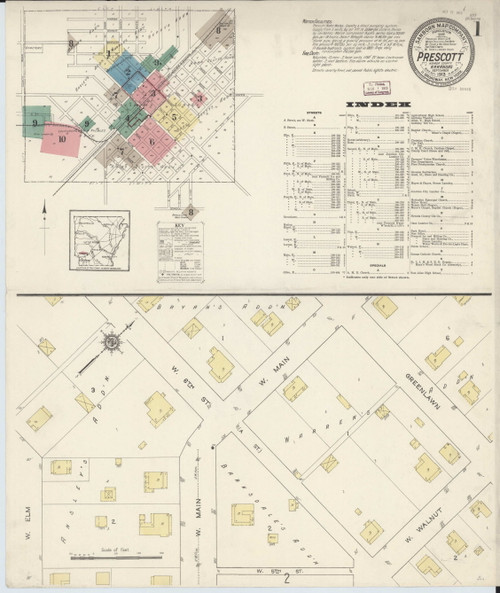 Prescott, Arkansas 1913 Old Map Arkansas Fire Insurance Index OLD MAPS