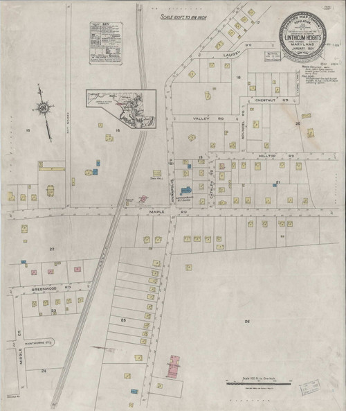 Linthicum Heights, Maryland 1924 Old Map Maryland Fire Insurance