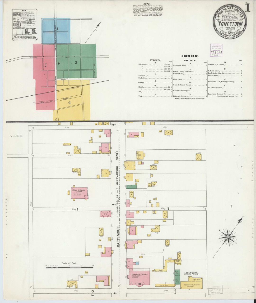 Taneytown, Maryland 1904 Old Map Maryland Fire Insurance Index OLD MAPS
