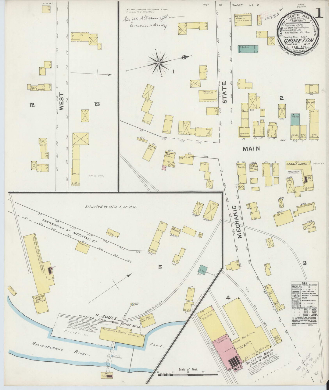 Groveton, New Hampshire 1892 Old Map New Hampshire Fire Insurance