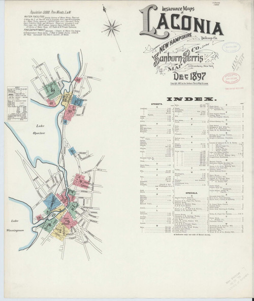Laconia, New Hampshire 1897 Old Map New Hampshire Fire Insurance