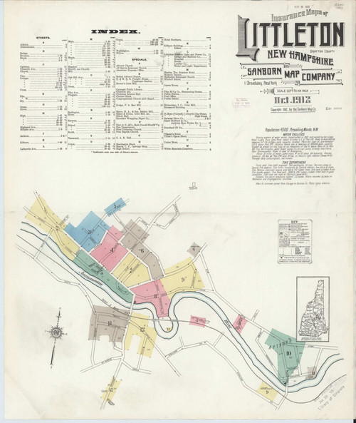 Littleton, New Hampshire 1912 Old Map New Hampshire Fire Insurance