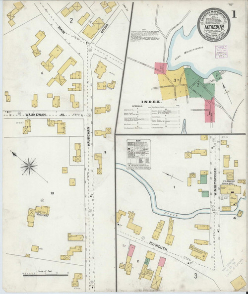 Meredith, New Hampshire 1904 Old Map New Hampshire Fire Insurance