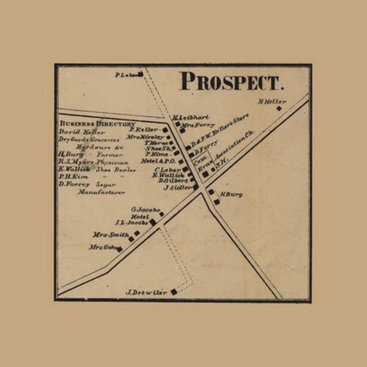 Prospect Village, Lower Windsor Township, Pennsylvania 1860 Old Town