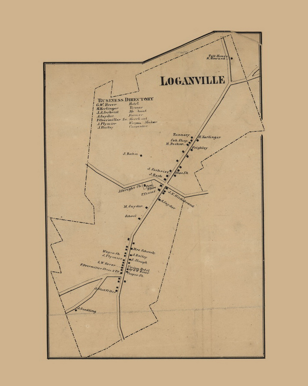 Loganville, Springfield Township, Pennsylvania 1860 Old Town Map Custom