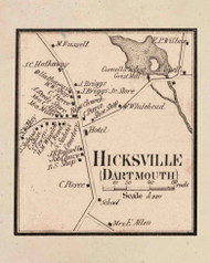 Hicksville Village, Dartmouth, Massachusetts 1858 Old Town Map Custom Print - Bristol Co.