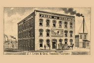 Lyon & Company's Tobacco Factory, North Carolina 1887 Old Town Map Custom Print - Durham Co