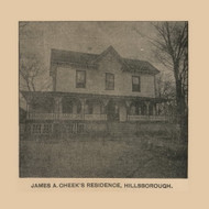 J.A. Cheek Residence, North Carolina 1891 Old Town Map Custom Print - Orange Co