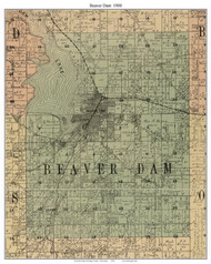 Beaver Dam, Wisconsin 1900 Old Town Map Custom Print - Dodge Co.