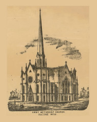 First Methodist Church, Wisconsin 1873 Old Town Map Custom Print - Racine Co.