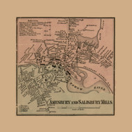 Amesbury and Salisbury Mills Villages, Massachusetts 1856 Old Town Map Custom Print - Essex Co.