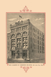 Chamber of Commerce Building, Salt Lake City, Utah 1890 Old Town Map Custom Print - Salt Lake Co.