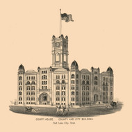Salt Lake County Court House, Utah 1890 Old Town Map Custom Print - Salt Lake Co.