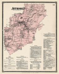 Athol, Massachusetts 1870 Old Map Reprint - Worcester Co. Atlas 13