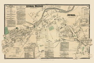 Athol Depot and Athol Village, Massachusetts 1870 Old Map Reprint - Worcester Co. Atlas 14-15