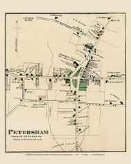 Petersham Village - Custom, Massachusetts 1870 Old Map Reprint - Worcester Co. Atlas 17b