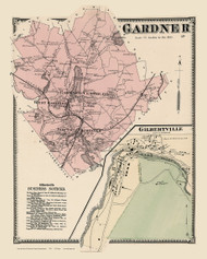 Gardner and Gilbertville Village, Massachusetts 1870 Old Map Reprint - Worcester Co. Atlas 19