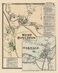 West Boylston, Harrisville and Oakdale Villages, Massachusetts 1870 Old Map Reprint - Worcester Co. Atlas 47