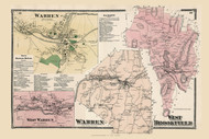 Warren and West Brookfield Towns, Warren and West Warren Villages, Massachusetts 1870 Old Map Reprint - Worcester Co. Atlas 51-52