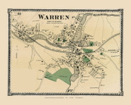 Warren Village, Massachusetts 1870 Old Map Reprint - Worcester Co. Atlas 51a
