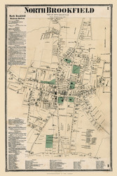 North Brookfield Village, Massachusetts 1870 Old Map Reprint - Worcester Co. Atlas 55-56