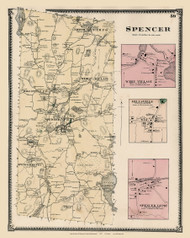 Spencer Town, Wire Village, Hillsville and Spencer Depot Villages, Massachusetts 1870 Old Map Reprint - Worcester Co. Atlas 59