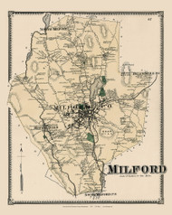 Milford, Massachusetts 1870 Old Map Reprint - Worcester Co. Atlas 87