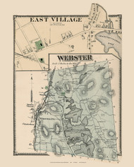 Webster and East Village, Massachusetts 1870 Old Map Reprint - Worcester Co. Atlas 92