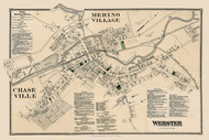 Webster Village, Merino Village and Chaseville, Massachusetts 1870 Old Map Reprint - Worcester Co. Atlas 93-94