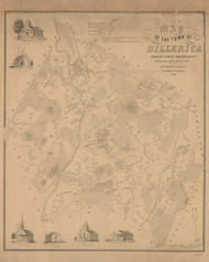 Billerica 1853 (BW) - Old Map  Middlesex County - Massachusetts Cities Other